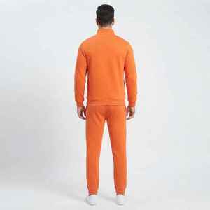 Survêtement homme Hawk Eye orange, fermeture éclair intégrale, col montant, couleur unie, coupe décontractée, 100% coton, style automne - Product Image 2