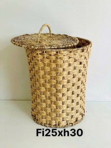 Cesta de Almacenamiento de Ratán Natural con Tapa y Asa, Forma Circular, Estilo Rústico, para Guardar Ropa - Product Image 4