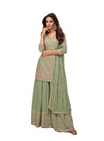 Kurta/Kurti élégant en modal vert chinon avec broderie de sequins et dupatta, idéal pour les mariages traditionnels indiens/pakistanais, tenue d'été/d'hiver
