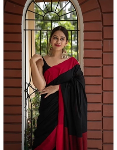 KV Black & <b>Red</b> Woven Designer Cotton Silk Kanjivaram Saree With Unstitched <b>Blouse</b> - Product Image 1