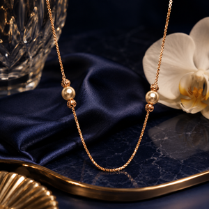 Namivaa Elegant 18K Gold Box Chain <b>Statement</b> <b>Necklace</b> White Pearls Women's Trendy Daily Wear Third Party Certified Gift - Product Image 1