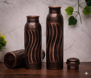 Indian Handcrafted Classic Double Wall Portable Copper Bottle <b>Drinkware</b> for Outdoor Home & Office Use - Product Image 2