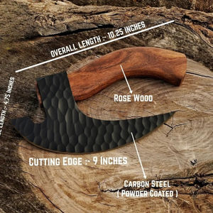 Burraq Hache à pizza artisanale en acier au carbone avec manche en bois de rose et étui en cuir, 9 pouces, pour bricolage, usage industriel, camping, extérieur, Fête des Pères - Product Image 5