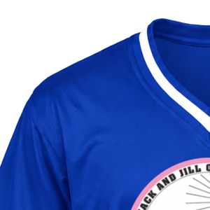 เสื้อเจอร์ซีย์กีฬาทีมคอวีปักลายตราสัญลักษณ์แจ็คแอนด์จิลสีน้ำเงินกรมท่า แขนสั้น แถบสีขาว เสื้อกีฬาแบบยูนิฟอร์ม - Product Image 3