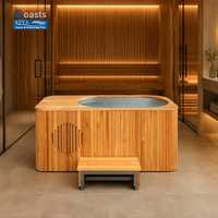 Kontrast-Spa-Sauna-Suite mit Kaltwasser-Tauchbecken aus Rotzedernholz und Edelstahl, oval, Smart WiFi, 1HP Kühlaggregat, DDP-fertig, kommerziell nutzbar