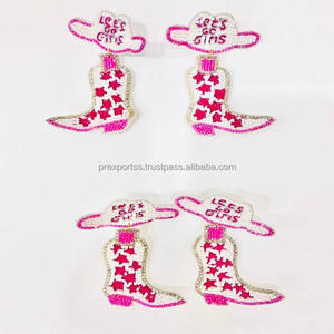 ต่างหูห้อยประดับลูกปัดลายดอกไม้สไตล์โบฮีเมียนอเมริกัน ทรงลูกแพร์ งานแฮนด์เมด ของขวัญจากอินเดีย สำหรับทุกเพศ - Product Image 4