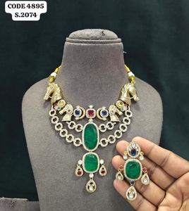 Ping Bling Royal Horse Motif <b>Statement</b> <b>Necklace</b> Set with Multicolor Gemstones Designer Bridal Wedding Party Jewelry Set - Product Image 4