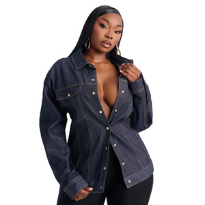 Women Denim Shirt Long Sleeve Button Up Double Pocket Stonewashed Casual Blue Top 100% Cotton Loose Fit Autumn Style - Product Image 1