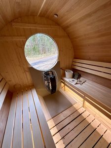 Sauna en bois de cèdre avec entrée arrière, cabine de sauna <span class=keywords><strong>extérieure</strong></span> pour 4 à 6 personnes avec fenêtre ronde et toit en bardeaux d'asphalte - Product Image 6
