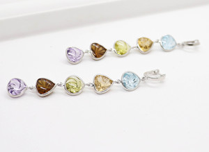 5-Tier Spiral Fancy Cut Multi-Gemstone Spiral Waterfall Hand-Carved <b>Dangle</b> <b>Earrings</b> in 925 <b>Silver</b> - Product Image 2