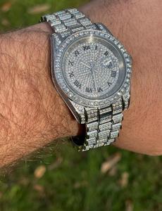 Reloj de Lujo para Hombre con Diamantes, Cuarzo, Correa de Acero Inoxidable, Números Romanos, Pantalla Analógica, 42mm, Plateado - Product Image 4