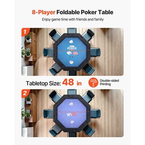 Table de poker pliable pour 8 joueurs, 48 pouces, octogonale, portable, pour jeux de loisirs, casino, avec rails rembourrés et porte-gobelets - Product Image 2