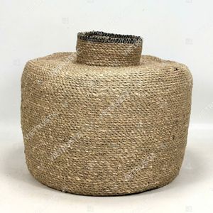 SPICE ROUTE Eco-Friendly Multi-Tone Striped <b>Seagrass</b> <b>Storage</b> <b>Basket</b> & Vase Collection with Handle Multifunction Geometric Design - Product Image 2