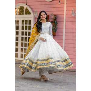 Heavy Faux Georgette <b>Gown</b> Dupatta & Bottom Set for Women for Party Wear Look - Product Image 1