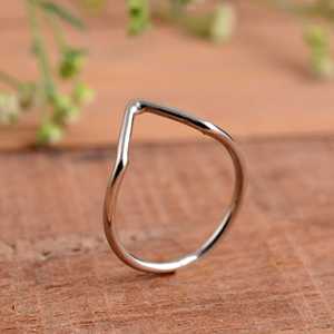 Minimalist 925 Sterling <b>Silver</b> Chevron Dainty V Shape <b>Stacking</b> <b>Ring</b> Unisex Geometric Wishbone Band Wedding Anniversary Gift - Product Image 5