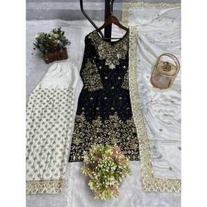 Conjunto de Top y Plazzo para mujer de diseñador con Dupatta con Moti Work remachado - Product Image 5