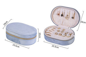 Boîte de rangement pour bijoux de voyage personnalisée, portable, à double couche, en velours doux, de forme ovale simple, étui cadeau pour accessoires - Product Image 4