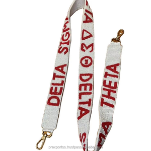 Correa Multicolor con Cuentas de la Hermandad Delta Sigma Theta, Correa Personalizada Hecha a Mano con Bordado Vintage, Colgador de Bolsos de Algodón Ajustable para el Hombro - Product Image 1