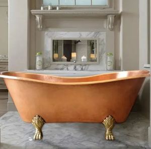 Baignoire autoportante finition cuivre sur pieds, lavabo autoportant pour salle de bain, hôtel, villa - Product Image 1