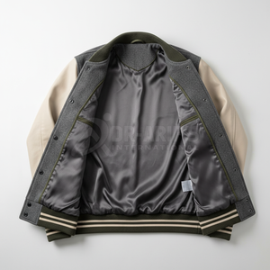 <b>Men's</b> <b>Cream</b> Varsity <b>Jacket</b> Wool Nylon Leather Sleeve Embroidered B 49 Logo Preppy Style Autumn Turn Down Collar Plus Size - Product Image 6