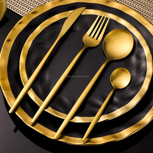 Utensilios de cocina para el hogar, juego de cubiertos de acero inoxidable chapado en oro rosa mate, color dorado brillante para restaurante - Product Image 1