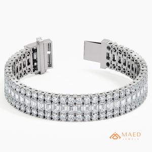 Pulsera de tenis de moissanita de tres filas en tono plateado para mujer, pulsera de cadena fina, joyería de moda, regalo elegante para aniversario nupcial - Product Image 1
