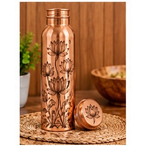 luxury <b>Copper</b> <b>Water</b> <b>Bottle</b> With Hammered Finish Portable Drinkware For Giftware Minimalist Design Lids Included - Product Image 5