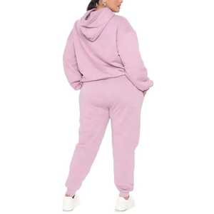 Conjunto Deportivo con Capucha para Mujer, Talla Grande, Estampado Rosa, Pantalones de Felpa de Algodón de Color Sólido, con Bolsillos Laterales - Product Image 2