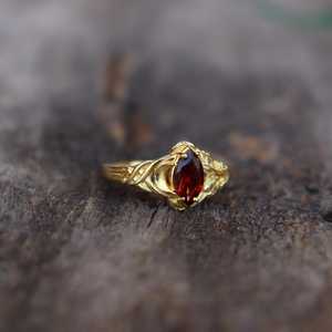 Leaves Inspired Marquise Cut Red <b>Garnet</b> <b>Ring</b> 925 Sterling <b>Silver</b> 14K Gold Plated Handmade Natural Gemstone <b>Ring</b> - Product Image 4