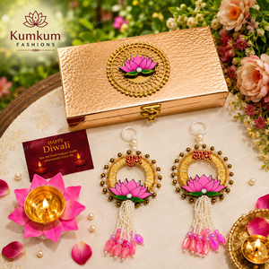 Modern New Arrival Indian Handmade Golden Gift Box Lotus Tealight <b>Candle</b> Holder Shubh Labh Hanging Diwali Festive Return Gift - Product Image 1