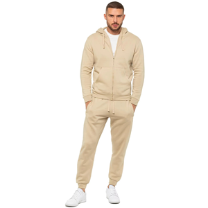 Survêtement beige à capuche pour homme, en coton, longueur intégrale, décontracté, avec poches latérales et taille élastique - Product Image 4