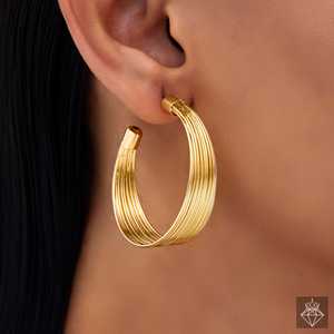 Boucles d'oreilles PRAO Bold & Gold Layered Hoops anti-ternissement Fashion - Product Image 4