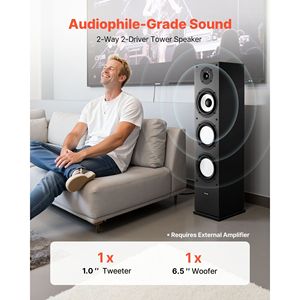 Altavoz de Torre de 2 Vías y 200W de Potencia Máxima, con Tweeter de 1 Pulgada y Woofer de 6.5 Pulgadas, Frecuencia de 70Hz a 20kHz, para Sistemas de Cine en Casa - Product Image 2