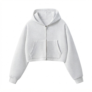 Nouveau sweat à capuche zippé pour femme, style court et élégant, sportswear décontracté, double poche, couleur unie personnalisable - Product Image 1