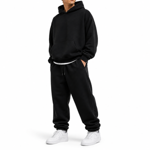 Ensemble de survêtement décontracté d'hiver en coton respirant 100 % pour homme, pull à capuche surdimensionné en tissu multicouche, vente en gros - Product Image 1
