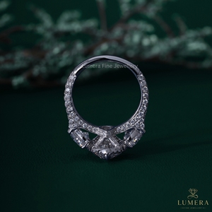 8.90CT Marquise Cut Lab Grown Diamond Halo Engagement Ring 14K 18K White Gold Heart Shape Side Stone Multi <b>Row</b> Pave Wedding Band - Product Image 6