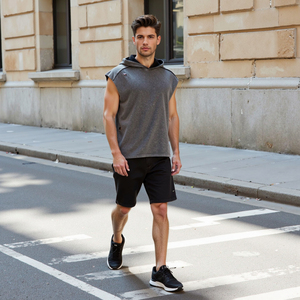 Débardeur à capuche pour homme, coupe ample, style vintage américain, en tissu épais, avec logo personnalisé, effet vieilli et détails patchwork - Product Image 5