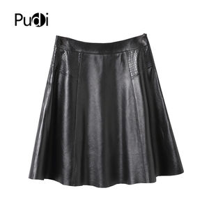 กระโปรงหนังทรงเอเอวสูงสีดำสำหรับผู้หญิง  แบบมีรูระบายอากาศ ความยาวระดับเข่า แฟชั่น OEM รับผลิตตามแบบ กระโปรงหนังสำหรับสุภาพสตรี - Product Image 3