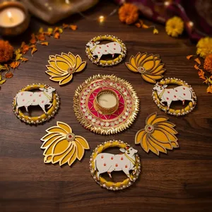Juego de Portavelas Decorativos Kamdhenu Hechos a Mano con Forma de Loto, para Diwali, Pooja, Bodas y Decoración Festiva del Hogar, Regalo - Product Image 3