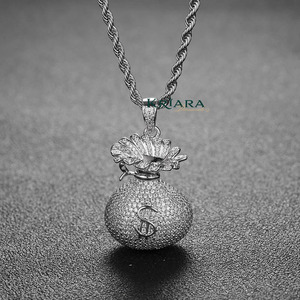 Pendentif Sac d'Argent en Argent 925 Plaqué Or 18K avec Diamants de Laboratoire et Strass, Style Hiphop Unisexe pour Fête - Product Image 3