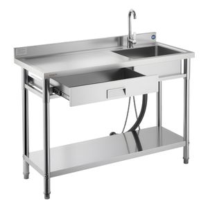 Lavello Commerciale a Vasca Singola con Cassetto, in Acciaio Inossidabile, con Rubinetto Scorrevole per Acqua Calda e Fredda, Ideale per Cucina Domestica - Product Image 1