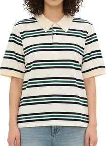 Camisa Polo Oxford a Rayas Personalizada para Mujer, Manga Corta, Casual, Largo Regular, Azul Marino, Blanco, Patrón Tejido - Product Image 6
