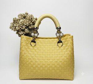 Handmade Woven Tote Bag Elegant Straw <b>Handbag</b> Pearl Handle Flower Accent Designer Beach Fashion Shoulder Bag For Women - Product Image 4