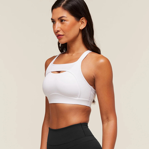 Soutien-gorge de sport blanc pour femme à col carré et dos nageur, avec découpes, maintien moyen, sans couture, respirant, en Spandex et Polyester - Product Image 2