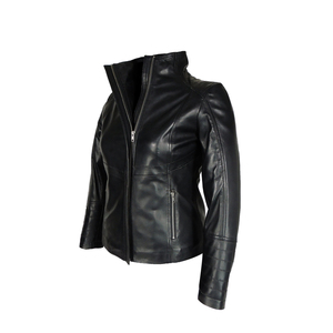 Women Genuine Leather Motorcycle Jacket Full Sleeve Stand Collar <b>Zipper</b> Closure Solid Color Autumn Fashion Moto Biker Style - Product Image 2
