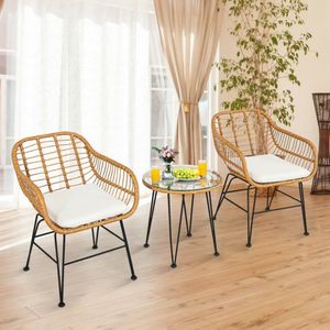 Set di mobili da giardino in 3 pezzi con sedia e tavolo imbottiti, collezione in rattan - Product Image 1
