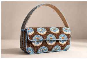 กระเป๋าถือสะพายไหล่สำหรับผู้หญิง งานแฮนด์เมดสุดหรู สีน้ำตาล-น้ำเงิน ประดับมุก พู่ห้อย ลูกปัด รูปทรงสี่เหลี่ยม เหมาะสำหรับงานเลี้ยงตอนเย็น ฤดูใบไม้ผลิ ฤดูร้อน ใช้ได้ทั่วไป หรือเป็นของขวัญ - Product Image 4