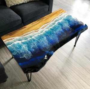 Artisan Coastal Live Edge Solid Wood Ocean Resin Coffee <b>Table</b> Handmade Luxury Designer Center <b>Table</b> for Modern Interiors - Product Image 3