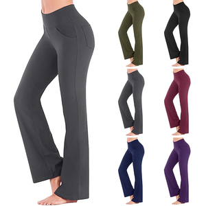 Solid <b>Flared</b> Yoga <b>Leggings</b> Elastic Waist Soft Stretch Lightweight Breathable Spandex/Nylon Gym Fitness Wear Custom Logo Women's - Product Image 3