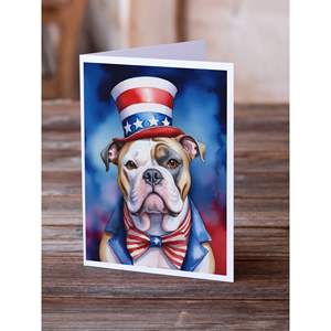 Whimsical A7 Tamaño 5x7 Patriotic American Bulldog Tarjetas de notas en blanco con sobres Paquete de 8 tarjetas de felicitación - Product Image 2